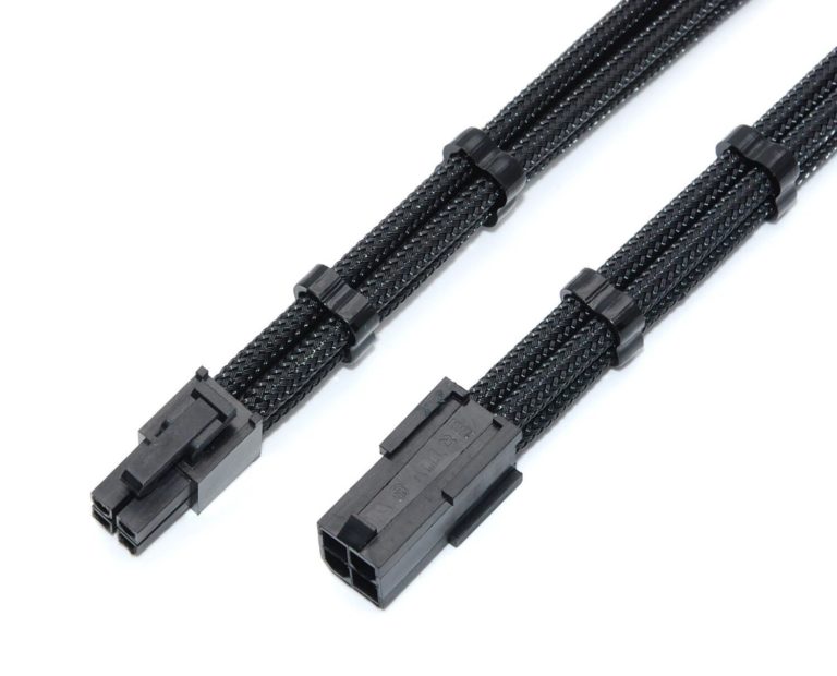 Shakmods 4-Pin ATX/EPS Stecker & Buchse Schwarz – Inkl. 4 Kostenlosen Stecker-Pins, Für PC-Netzteile